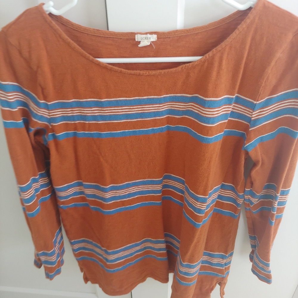 J.crew 3/4 sleeve terra-cotta striped shirt